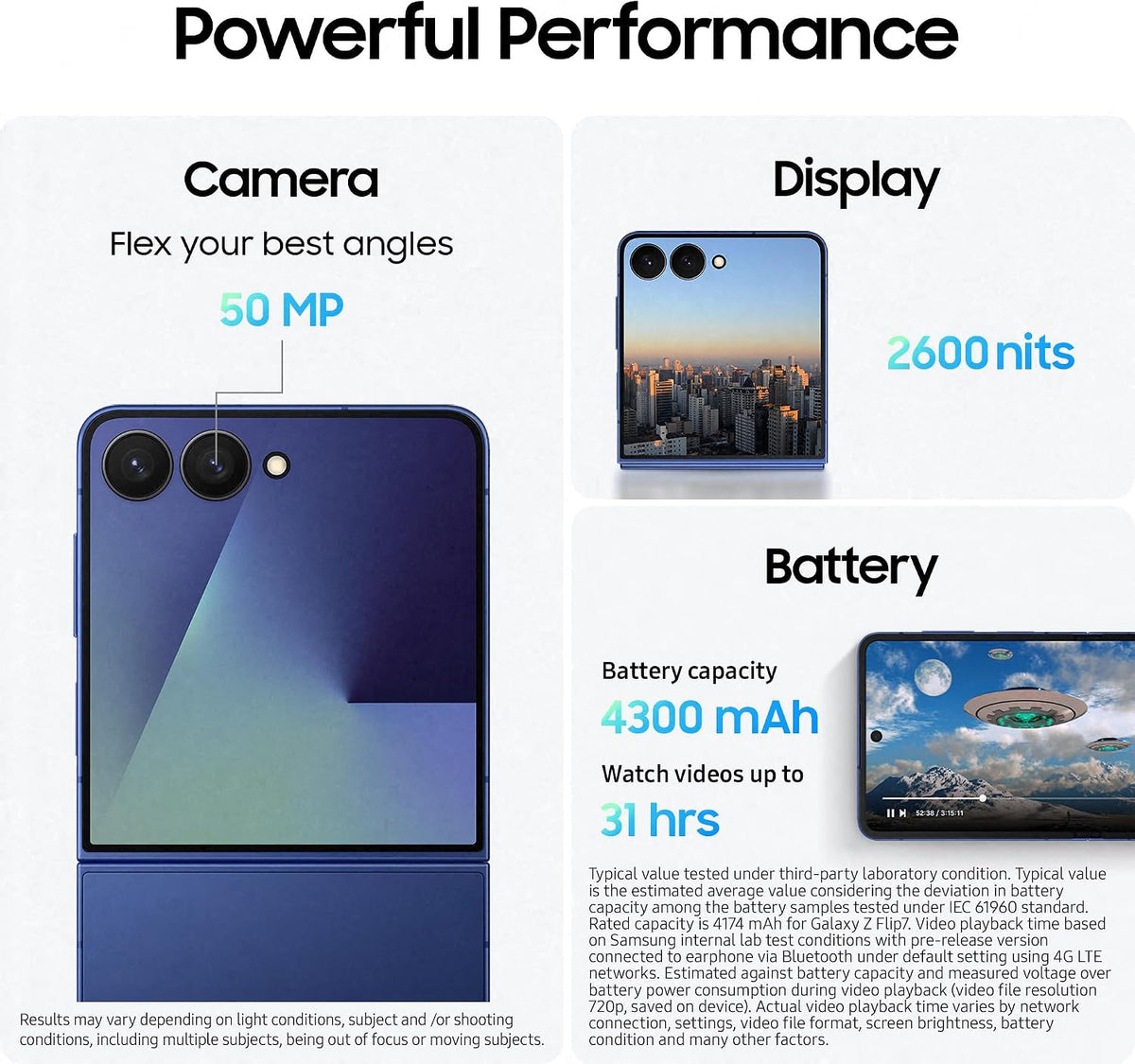 Samsung Galaxy Z Flip7 AI Phone, Thin & Light Foldable Design, Large Cover Screen, 50MP Camera, 256GB Storage, 12GB Memory, 4300mAh Battery, Blue Shadow, 3 Year Extended Warranty (UK Version)