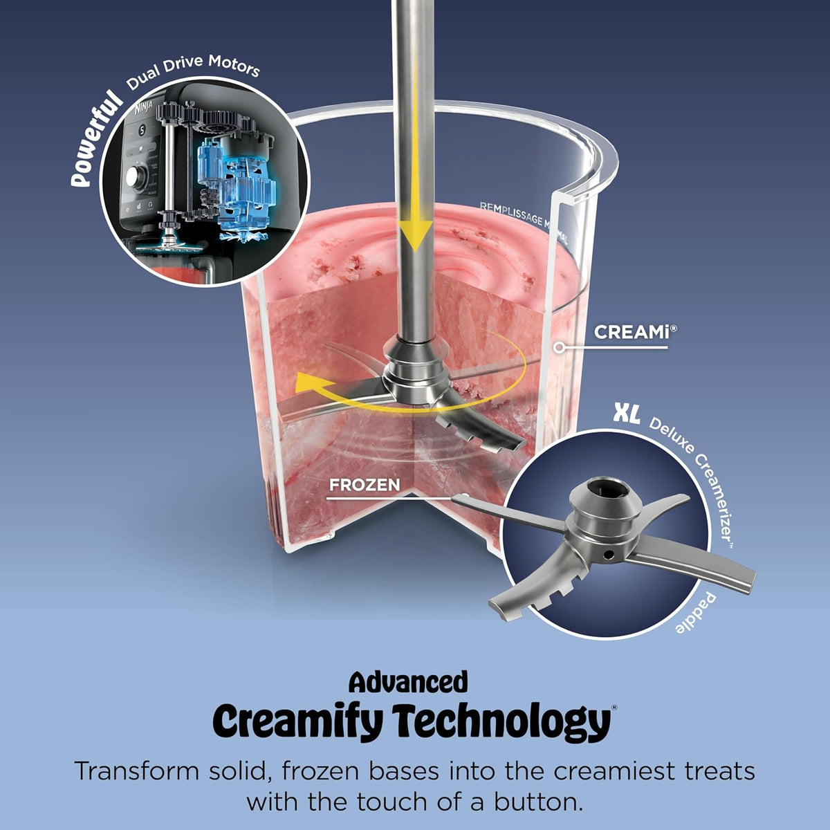 Ninja NC501C CREAMi Deluxe Ice Cream Maker (Canadian Version) | 11 programs, Two XL family-size pint containers, Sorbet and frozen-drink modes
