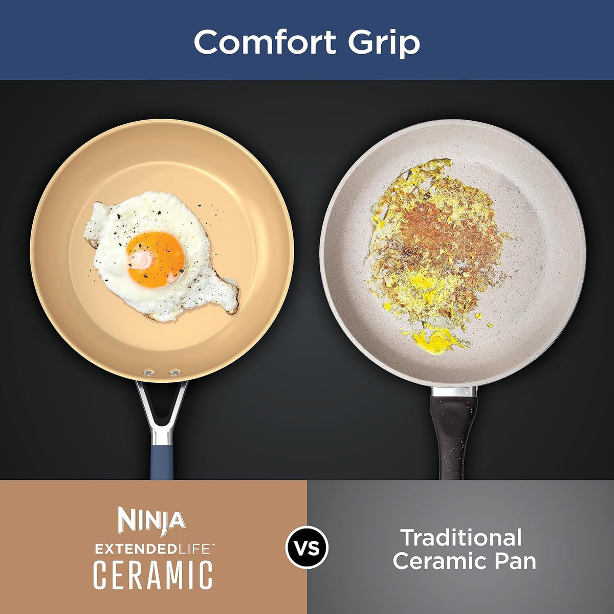 Ninja Ceramic Cookware Set, 11-Piece Kitchen Set, Navy Blue, CW49011 | Extended Life with Comfort Grip, Nonstick Fry Pans, Pots, PTFE Free, Oven & Dishwasher Safe, Stovetop Compatible