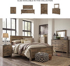 Signature Design by Ashley Trinell 2 Drawer Nightstand, Brown | Engineered wood, Integrated dual USB ports, Rustic plank finish, 25W x 17D x 30H