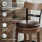 Signature Design by Ashley Pinnadel 30" Swivel Bar Height Barstool, Brown | Faux leather padded seat for easy cleanup, Sturdy wood, engineered wood, and metal frame, Built-in comfort footrest