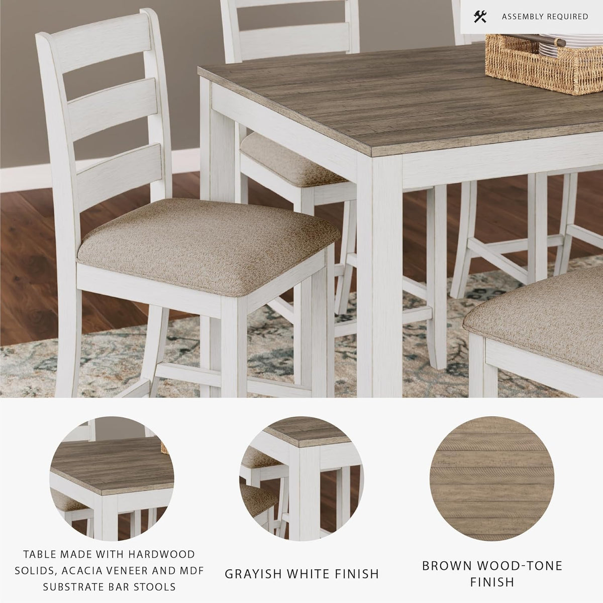 Signature Design by Ashley Skempton Counter Height Dining Table Set for 6 | 36 in counter height dining table, 24.75 in seat height, Solid wood stool frames, Two-tone wood design, Cushioned seats