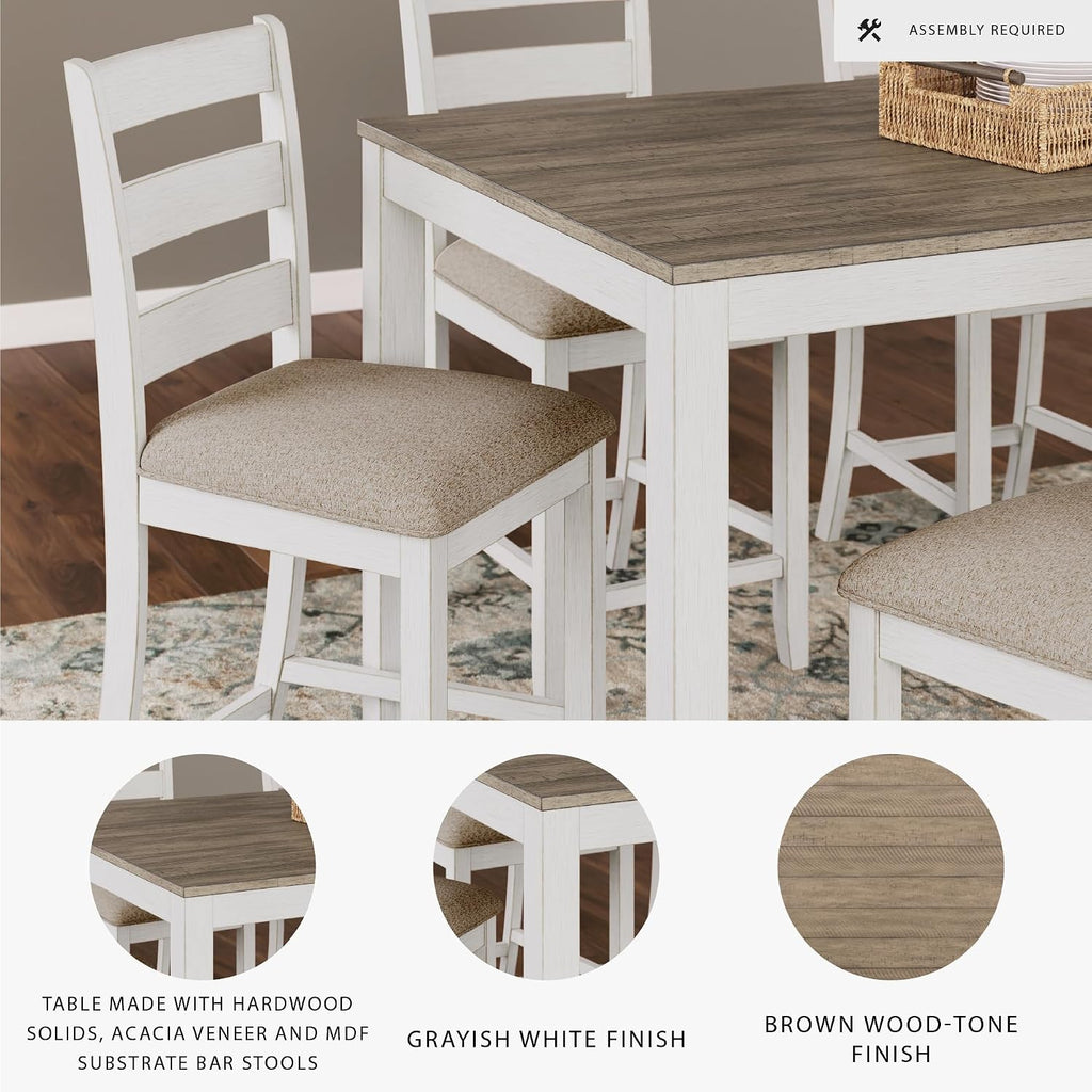 Signature Design by Ashley Skempton Counter Height Dining Table Set for 6 | 36 in counter height dining table, 24.75 in seat height, Solid wood stool frames, Two-tone wood design, Cushioned seats