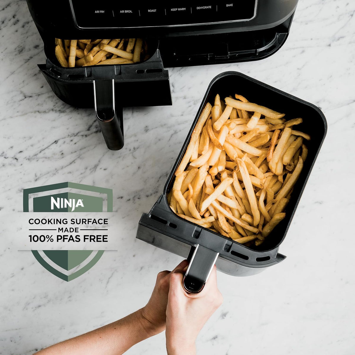 Ninja Foodi Air Fryer, 10 Qt DualZone, 6-in-1, Black, DZ302 | Air fry, broil, roast, keep warm, dehydrate, bake, 2x5 Qt baskets, Fits 8 lbs wings