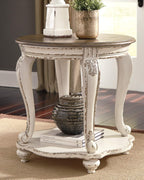 Ashley Realyn 60" Home Office Desk with USB Charging & Round End Table, Chipped White