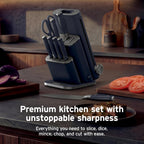 Ninja® NeverDull® 10-Pc German Steel Knife Set, Cyberspace, NK32010BL1 | Stays razor-sharp 10+ years. Premium German steel. Removable sharpener stores in a drawer saving up to 35% more counter space