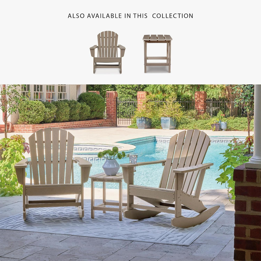 Signature Design by Ashley Sundown Treasure HDPE Outdoor Rocking Chair | All-weather HDPE resin Adirondack chair with built-in cup holder, Classic slat-back design for porches and patios