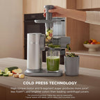 Ninja NeverClog Cold Press Juicer, 24oz Jug, 36oz Pulp, Silver, JC151SL | 150W high-torque auger juices fibrous fruits & veggies. Total Pulp Control, 2 one-touch programs. Dishwasher safe.