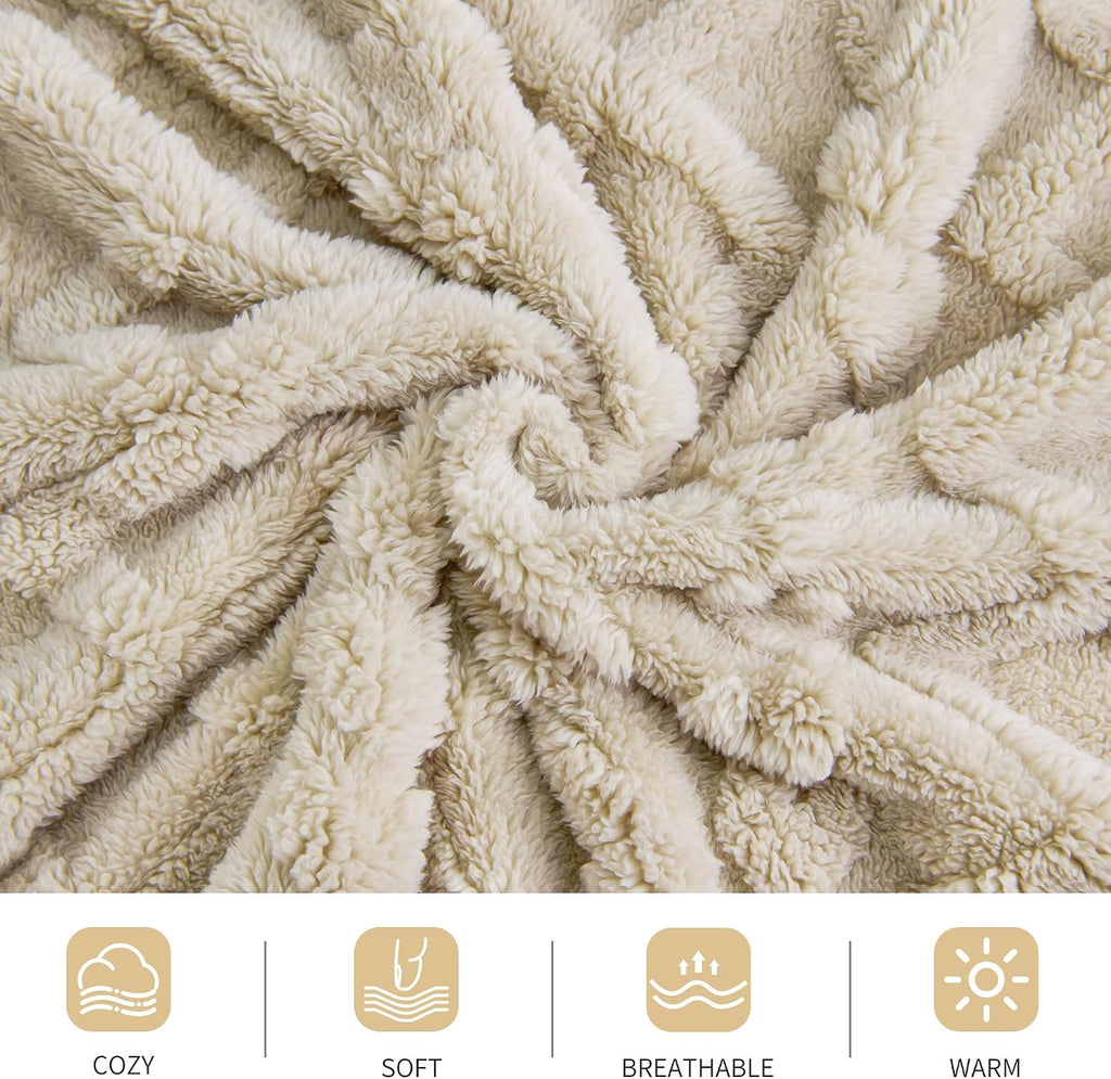 Aganear Fleece Throw Blanket for Couch, Fall Boho Blankets,50"x60" Khaki