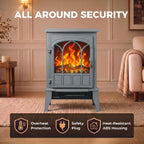 HOMCOM Electric Fireplace Stove, Freestanding Log Burner 1000W/2000W, Grey