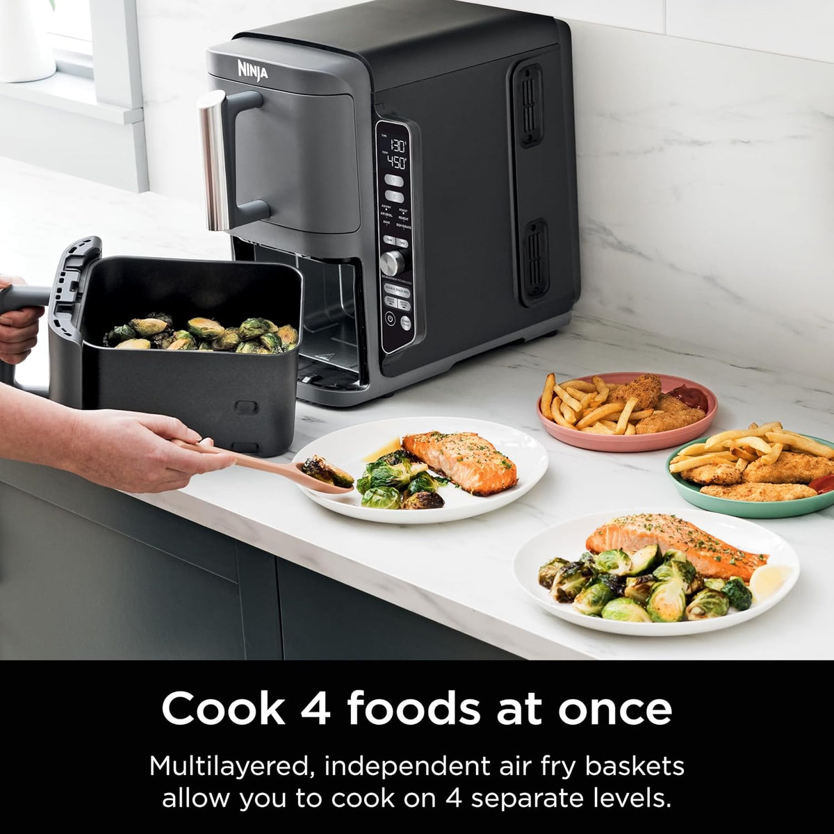 Ninja Air Fryer DoubleStack XL, 10 Qt, 6-in-1, Deep Grey, SL401 | Air fry, broil, roast, bake, reheat, dehydrate, Cooks 4 foods at once, Fits 5 lb chicken