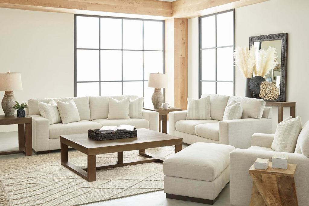 Signature Design by Ashley Oversized Accent Chair and a Half, Birch Beige | Plush textured polyester chenille with track arms, Sag-resistant platform foundation, Reversible cushions, Maggie Series