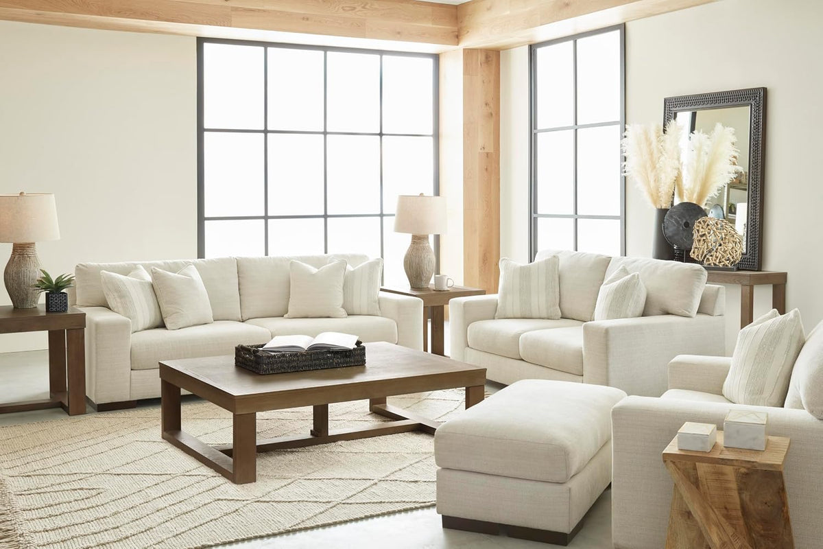 Signature Design by Ashley Oversized Accent Chair and a Half, Birch Beige | Plush textured polyester chenille with track arms, Sag-resistant platform foundation, Reversible cushions, Maggie Series