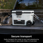 Ninja FrostVault™ 45qt Cooler with Wheels, Dry Storage Drawer, White | Ninja FrostVault's 45-qt capacity holds 68 cans, keeps food cool & dry, and rolls easily on all-terrain wheels