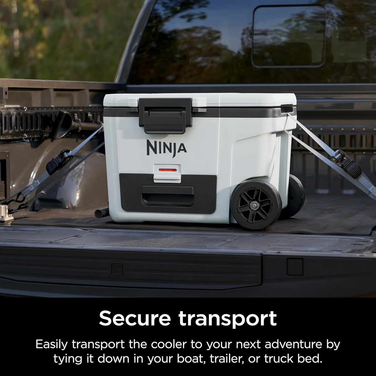 Ninja FrostVault™ 45qt Cooler with Wheels, Dry Storage Drawer, White | Ninja FrostVault's 45-qt capacity holds 68 cans, keeps food cool & dry, and rolls easily on all-terrain wheels