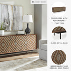 Signature Design by Ashley Dreggan Casual Diamond Patterned 4-Door Accent Cabinet with 2 Shelves and Cord Management, Dark Brown & Gray