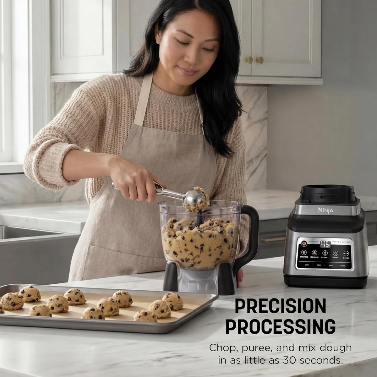 Ninja Professional Plus Kitchen System, 1400WP, Auto-iQ, Grey, BN801 | 5 functions for smoothies, chopping & dough with Auto-iQ. 72-oz blender pitcher, 64-oz processor, (2) 24-oz cups.