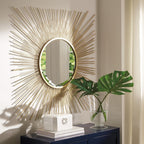 Signature Design by Ashley Accent Mirror, 42-in Gold Sunburst, Elspeth | Decorative sunburst metal wire frame, Goldtone finish, 18.25-inch inner glass, 21-pound weight, Keyhole bracket mount