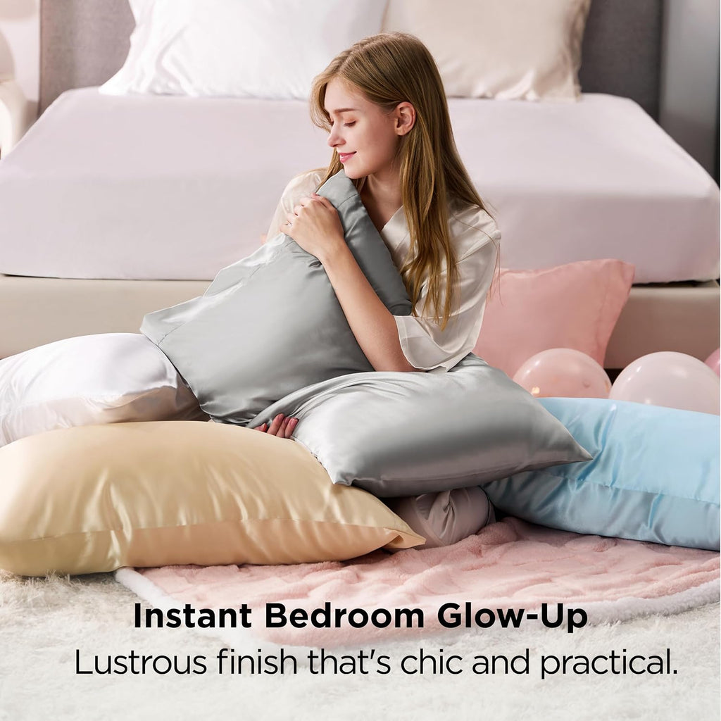 Bedsure Satin Pillowcase Standard Set of 2, Silky Pillow Cases, Beige