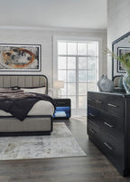 Signature Design by Ashley Rowanbeck Dresser, Black Wood 7 Drawer Chest for Bedroom, Hardwood Solids and Ash Veneer, Contemporary Storage for Master Suites, Black, 64" W
