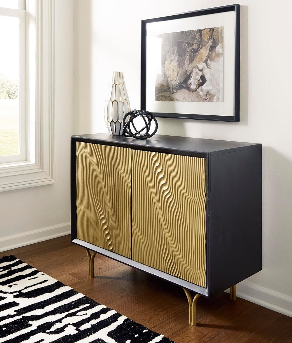 Signature Design by Ashley Tayner Contemporary Accent Cabinet with 2 Doors and 1 Shelf, Black & Metallic