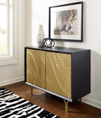 Signature Design by Ashley Tayner Contemporary Accent Cabinet with 2 Doors and 1 Shelf, Black & Metallic