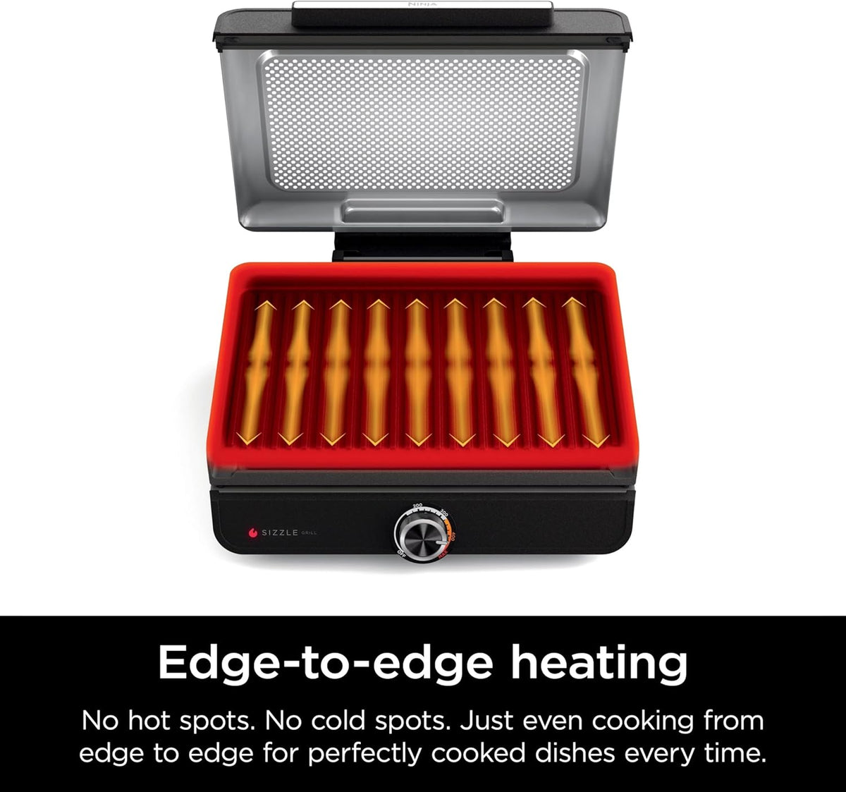 Ninja GR100 Sizzle Smokeless Indoor Grill with Nonstick Grill Plate, Dishwasher-Safe Removable Mesh Lid, 500F Max Heat, Even Edge-to-Edge Cooking, Black (Renewed)