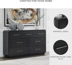 Signature Design by Ashley Rowanbeck Dresser, Black Wood 7 Drawer Chest for Bedroom, Hardwood Solids and Ash Veneer, Contemporary Storage for Master Suites, Black, 64" W