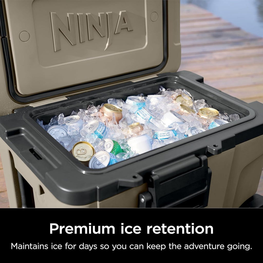 Ninja FrostVault™ 65qt Cooler with Wheels, Dry Storage Drawer, Birch Beige | Ninja FrostVault's 65-qt capacity holds 97 cans, keeps food cool & dry, and rolls easily on all-terrain wheels