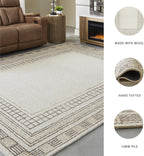 Signature Design by Ashley 8x10 Hand Tufted Wool and Jute Rug, Taupe | Premium 96% wool area rug, 4% jute blend with 10 mm pile, Bordered transitional style for living rooms, Idaman Series