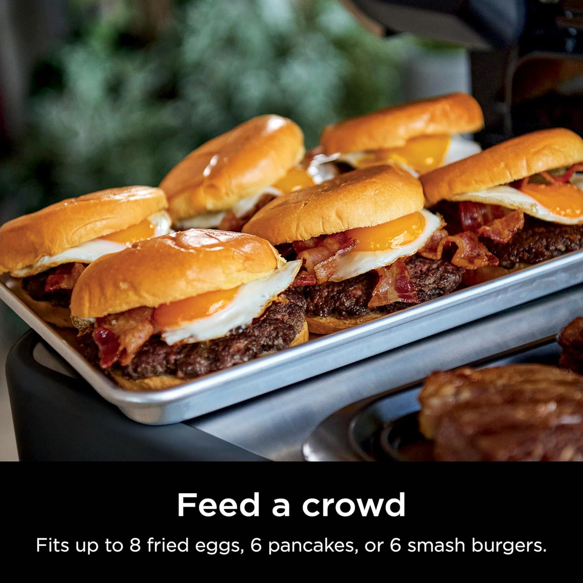 Ninja FlexFlame Half-Size Griddle with Grease Drain, XSKHLFGRIDLE | Rust-Resistant, Carbon Steel, Grill and griddle at once, fitting 6 smash burgers or 8 eggs.