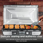 Ninja® Sizzle™ Pro XL 20'' Indoor Griddle & Grill, Silver, GX101 | 40% larger cooking surface, ProTemp IQ edge-to-edge heat, ceramic nonstick plates, detachable ventilated lid, grease control.