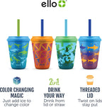 Ello 12oz Kids Plastic Reusable Color Changing Cups with Twist on Splash-Proof Lids and Straw, BPA Free, Dishwasher Safe
