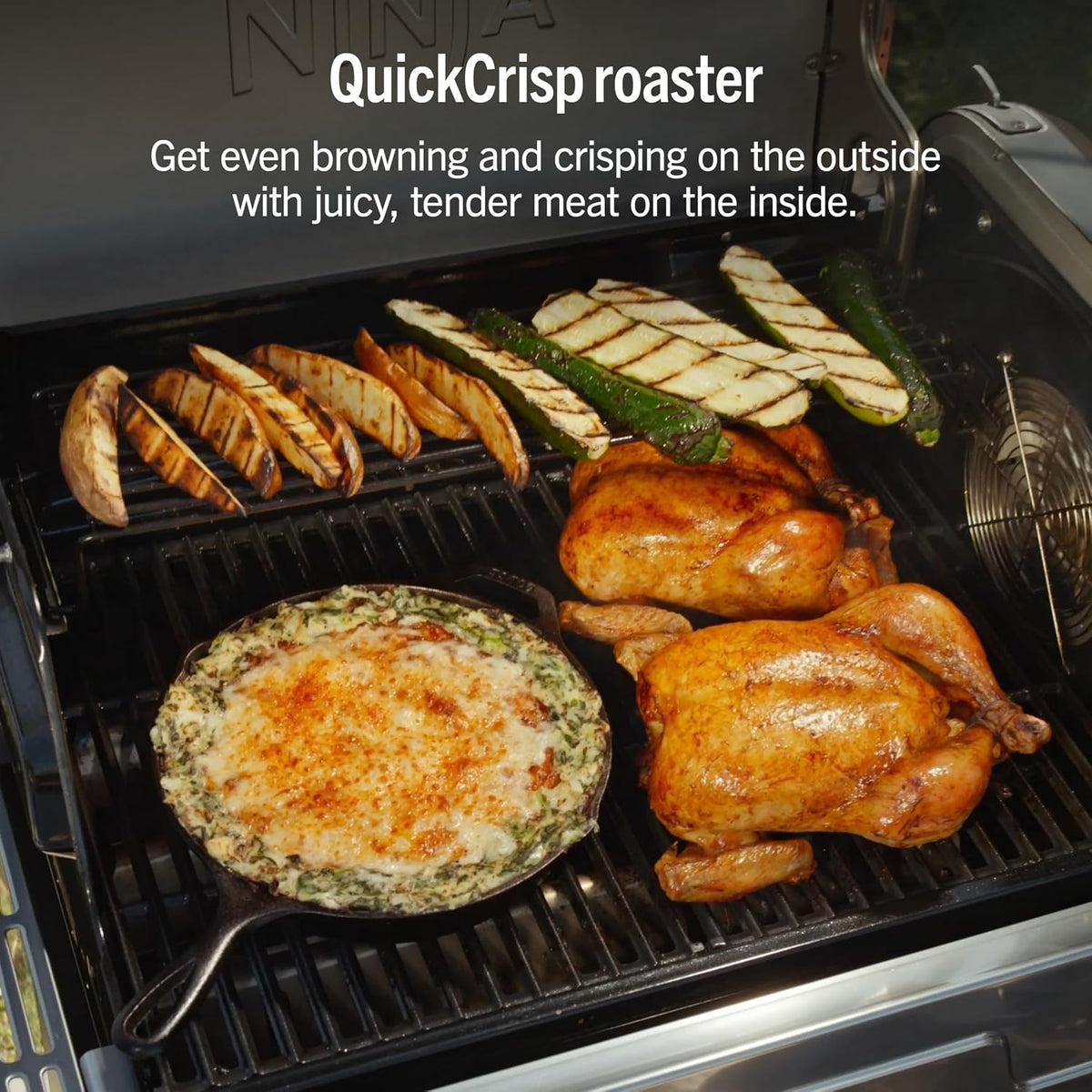 Ninja FlexFlame Grill & Smoker, Electric & Propane, 5-in-1, Steel,PG301 | Ninja FlexFlame is a 5-in-1 grill, smoker & griddle with precise 200-600°F control, fitting 3 chickens or 4 rib racks