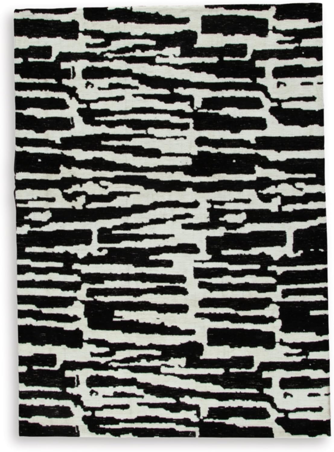 Signature Design by Ashley Bramshaw Area Rug, 5x7, Black and White | Soft 9 mm pile for underfoot comfort, High-contrast abstract pattern, Durable machine-woven polyester