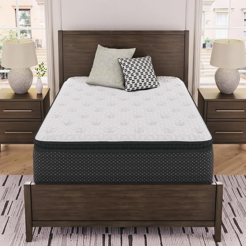 Signature Design by Ashley Queen Pillow Top 13 ' Pillow Top Hybrid Mattress with Gel Memory Foam, Edge Support for Cool Sleep and Pressure Relief, Fiberglass-Free, Bed In A Box