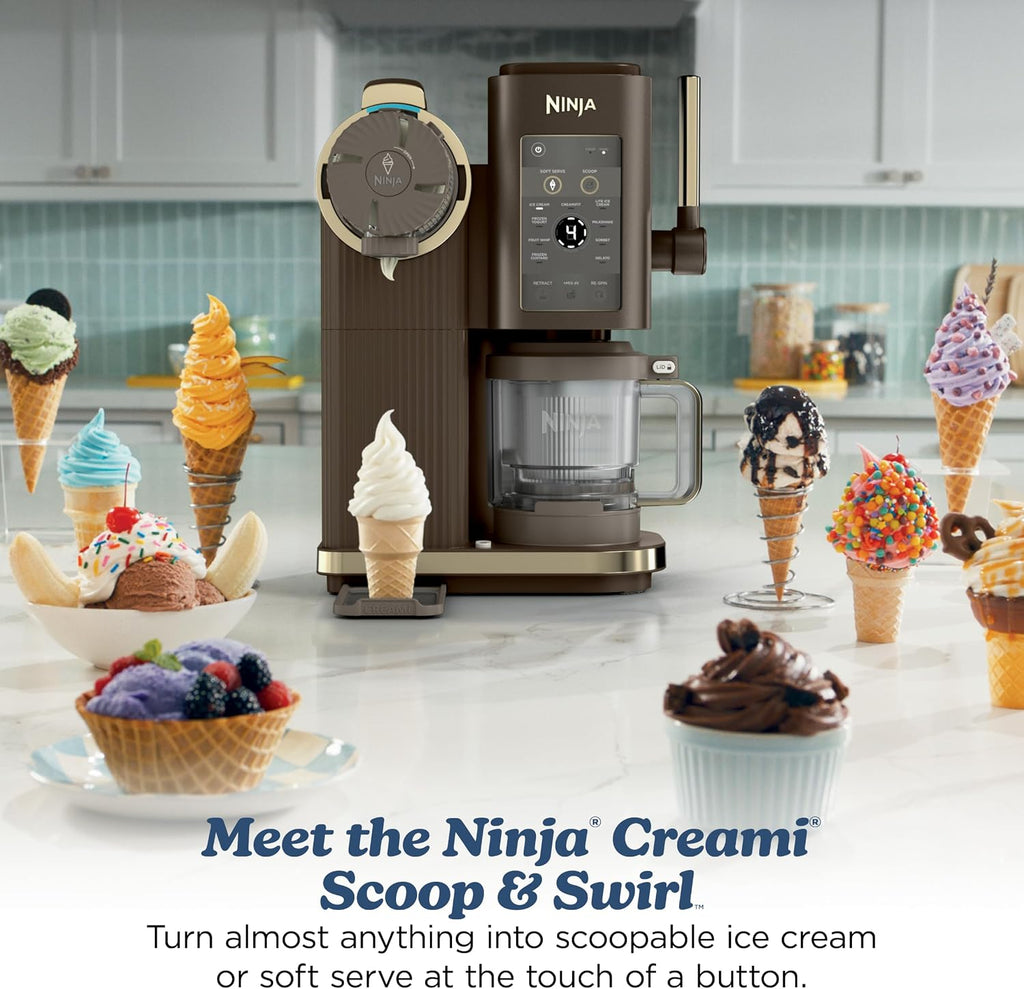 Ninja Creami Scoop & Swirl 13-in-1 Ice Cream and Soft Serve Maker, NC701BR | Ninja Creami Scoop and Swirl turns almost anything into ice cream and soft serve at a button touch, scooped or swirled