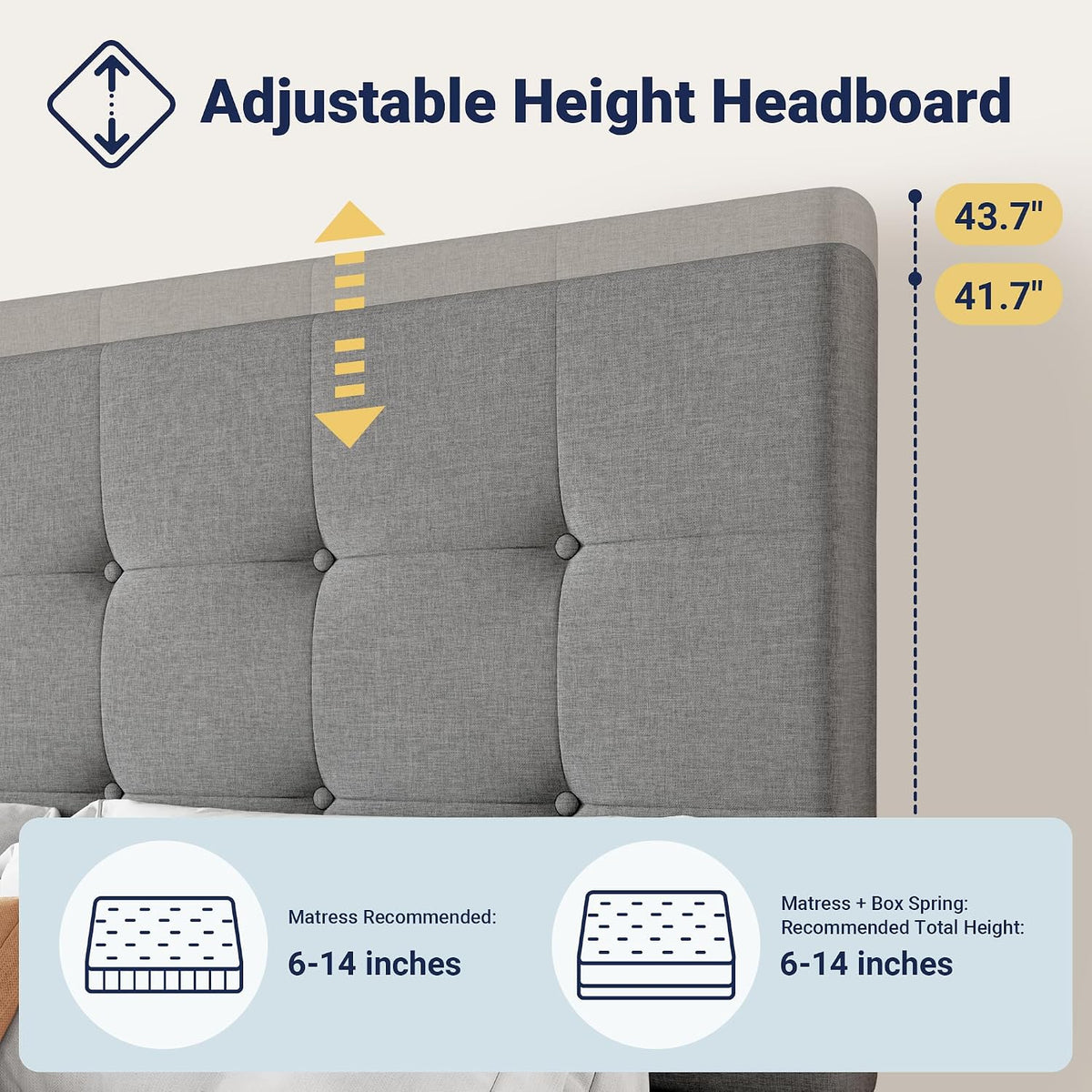 Allewie Queen Size Storage Bed Frame with 4 Underbed Drawers, Upholstered Platform Bed with Adjustable Headboard, Square Button Tufted, Easy Assembly, Noise-Free, No Box Spring Needed, Light Grey