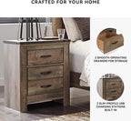 Signature Design by Ashley Trinell 2 Drawer Nightstand, Brown | Engineered wood, Integrated dual USB ports, Rustic plank finish, 25W x 17D x 30H