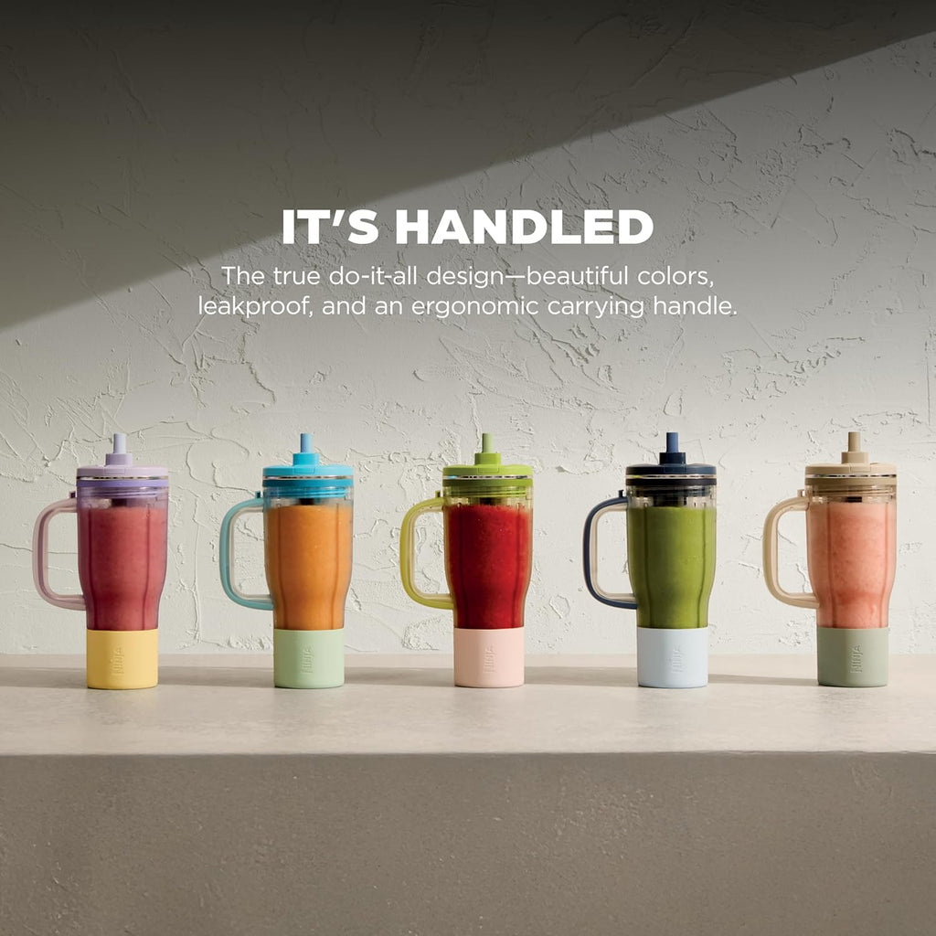 Ninja BlendBOSS Personal Blender, 26oz Tumbler, 1200PW, Stone Mint, DB351ST | 1200-peak-watt BlendBOSS crushes ice to snow. 26-oz leakproof tumbler, chug spout & detachable straw. Dishwasher safe.