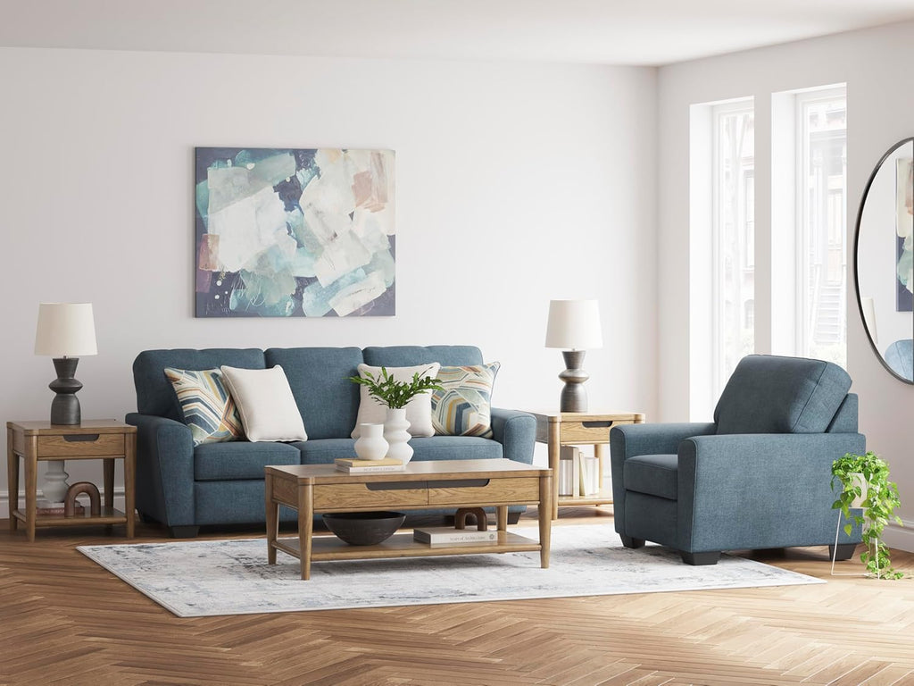Signature Design by Ashley Cashton Oversized Accent Chair, Blue Arm Chair | Soft 100% polyester chenille, Durable wood and engineered wood frame, Spacious design for ultimate living room comfort