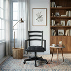 Signature Design by Ashley Wildenauer 1-Piece Swivel Desk Chair, Black | Wood swivel desk chair, Classic ladder back design, Foam cushioned seat, Durable black polyester fabric