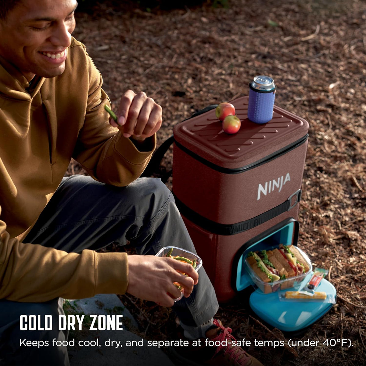 Ninja FrostVault™ Go XL Soft Backpack Cooler, Dry Storage, Canyon Red | Ninja FrostVault Go XL soft cooler, stays cool for hours with a leakproof, easy-access lid, and carries like a backpack