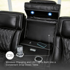 Signature Design by Ashley 3-Seater Leather Power Reclining Sofa, Black | 3-seater power headrest sofa with zero-gravity massage and heat, Drop-down table and arm storage, Boyington Series