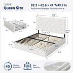 Allewie Queen Size Storage Bed Frame with 4 Underbed Drawers, Upholstered Platform Bed with Adjustable Headboard, Diamond Button Tufted, Easy Assembly, Noise-Free, No Box Spring Needed, White