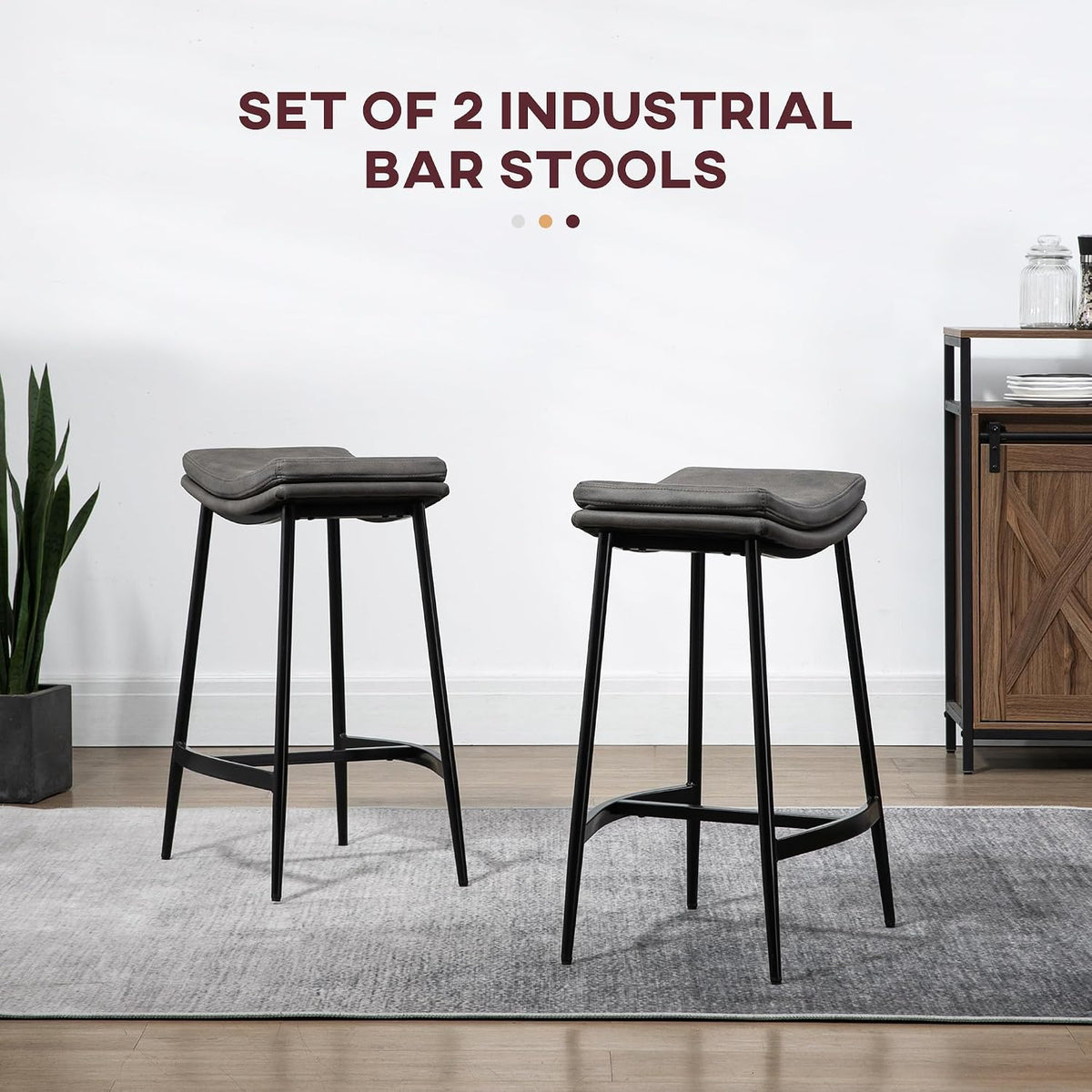HOMCOM Breakfast Bar Stools Set of 2 Microfibre Upholstered Barstools Grey