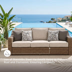 Signature Design by Ashley 3-Seat Outdoor Patio Couch, Handwoven Wicker | Outdoor furniture, Resin wicker over aluminum, Solution-dyed Nuvella fabric, 3-person capacity, Carmel Bay Series