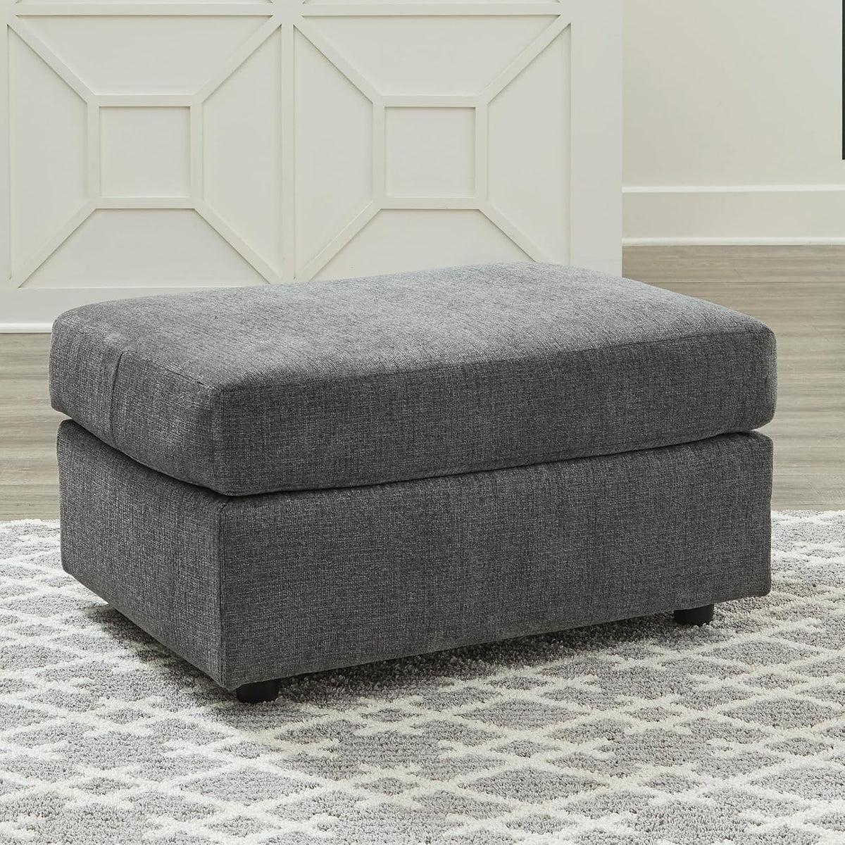 Signature Design by Ashley Stairatt Gray Rectangular Upholstered Ottoman | Plush gray chenille upholstery, Fully assembled couch extension, Sturdy 33x23 in footprint