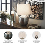 Signature Design by Ashley Magalie Metal Table Lamp, Antiqued Silver | Textured hammered aluminum base, Vintage warmth, Crisp modified drum shade, Cozy living room lighting