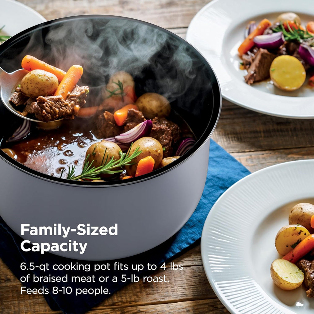 Ninja® HyperHeat™ 9-in-1 Pressure Cooker, 6.5-qt, White, PC201WH | Cooks 2X faster, Sear, Sauté, Slow Cook, Steam, Sous Vide & Yogurt, 1200W, PFAS-free, removable SimpliServe™ pot for serving